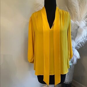 Women's Yellow V-Neck Tie-Front Blouse